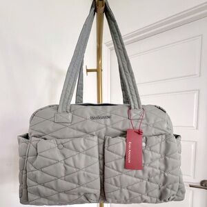 New Quilted Duffle Overnight Weekend Bag Adjustable Crossbody Strap Gray Travel
